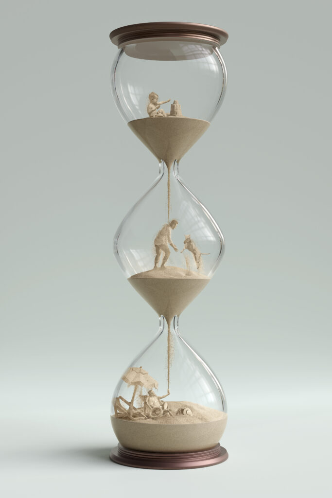 Image d'un sablier représentant le temps qui passe, les différents moments de la vie et ici en particulier l'avenir