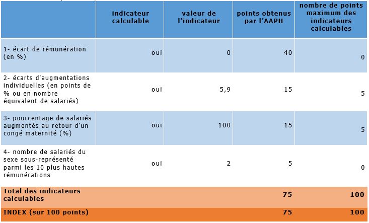 Tableau présentant l'égalité professionnelle en 2021